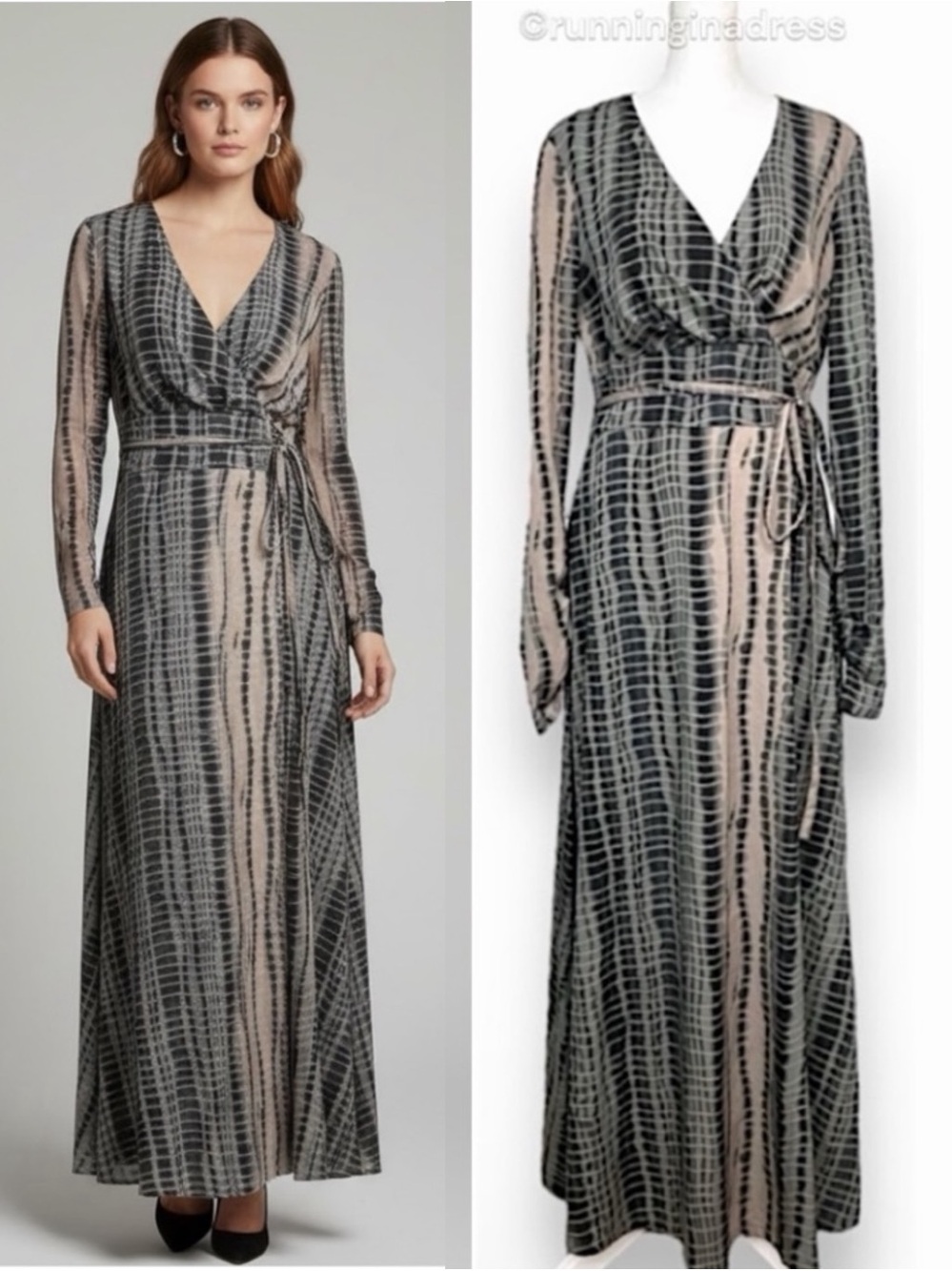W118 Walter Baker Raquel Faux Wrap Maxi Dress Green Shibori Tie-Dye Small